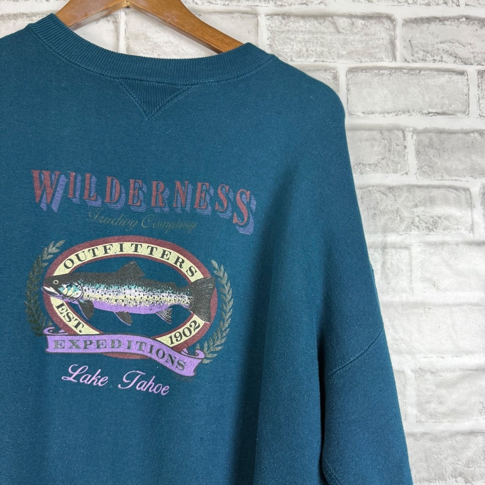 VINTAGE BAC Premier Lake Tahoe Wilderness Crewneck Sweater Dark Teal Adult LARGE
